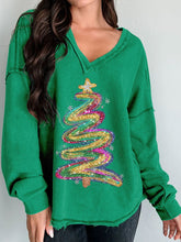 Christmas Print Long Sleeve V-neck Comfortable Cotton Shirt
