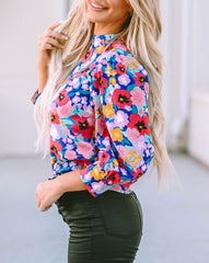 Floral Print Mock Neck Blouse