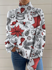 Christmas Element Pattern Print Knit Turtleneck Pullover Sweater