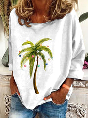 Christmas Palm Tree Print Casual Sweatshirt