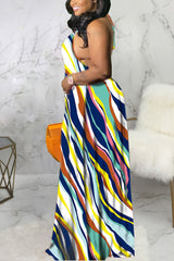 Allover Print Backless Halter Dress