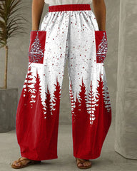 Christmas Tree Print Cozy Wide Leg Pants