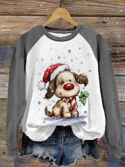 Christmas Dog With Holly Print Casual Sweatshirt
