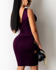 Solid Bandage Cutout Knee Length Dress