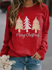 Women's Casual Merry Chrismas Print Long Sleeve Sweatshirt
