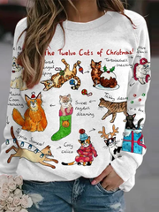 Retro The Twelve Cats Of Christmas Print Sweatshirt