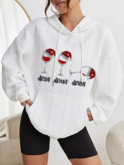 Funny Christmas Drink Drank Drunk Shiny Red Wine Glass Casual Cable Hoodie