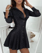 Dot Print Pleated Skater Dress