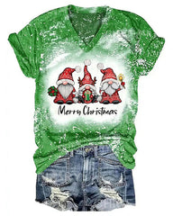Women Merry Christmas Gnomes Print T-Shirt