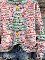 Christmas Tree Art Print Knit Pullover Sweater