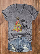 Christmas Tree Merry And Bright Print V-Neck T-Shirt