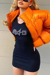 Rhinestone Graphic Ribbed Bodycon Tank Dress