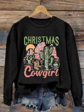 Western Christmas Cowgirl Print Crewneck Sweatshirt