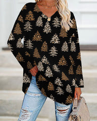 Christmas Tree Leopard Print Casual Long-Sleeve T-Shirt