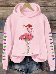 Christmas Colorful Lights Flamingo Holiday Casual Hoodie
