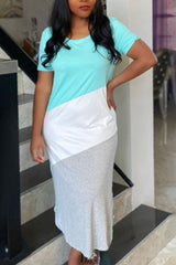 Colorblock Split Hem Short Sleeve Maxi Dress