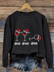 Funny Drink Drank Drunk Shiny Christmas Red Wine Glass Casual Sweatshirt