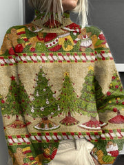 Lovely Christmas Tree Art Print Knit Turtleneck Pullover Sweater