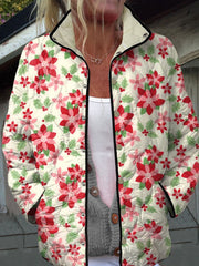 Vintage Christmas Art Print Casual Quilted Jacket