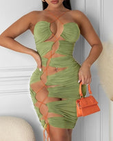 Halter Lace-up Ruched Tied Detail Party Dress