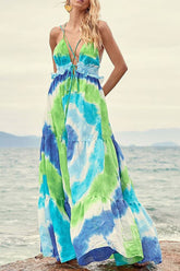 Allover Print Criss Cross Maxi Peplum Dress