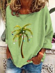 Christmas Palm Tree Print Casual Sweatshirt