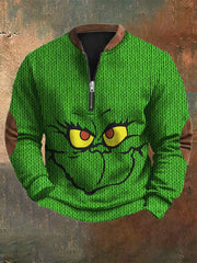 Vintage Knitted Printed Zipper Collar Christmas Sweatshirt