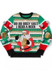Christmas Ah, I Need To Drink Beer All Day Print Casual Sweatshirt
