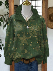 Lovely Christmas Snowflake Art Print Casual Long Sleeve Comfortable Cotton Shirt