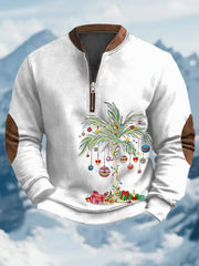 Christmas Palm Tree Print Zip Sweatshirt