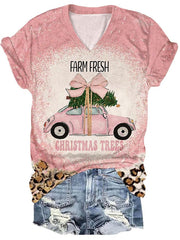 Casual Farm Fresh Christmas Trees Print Short Sleeve T-Shirt