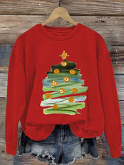 Women'S Casual Abstract Christmas Tree Printed Long Sleeve Sweatshirt