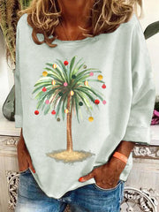Christmas Palm Tree Print Crew Neck Sweatshirt