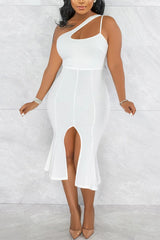 Split Front One Shoulder Midi Mermaid Dress