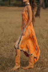 Allover Print Backless Halter Maxi Dress