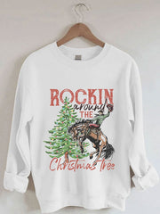 Rocking Around The Christmas Tree Print Casual Sweatshirt