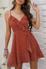 Allover Print Wrap Hem Ruffle Trim Cami Dress