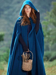Fall Winter Long Hooded Cape Jacket