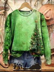 Vintage Christmas Tree Print Casual Sweatshirt
