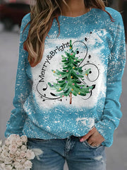 Merry And Bright Christmas Tree🎄 Bleach Print Casual Sweatshirt
