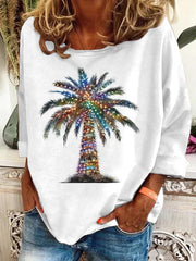 Christmas Palm Tree Print Crew Neck Sweatshirt