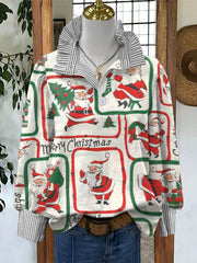 Lovely Christmas Santa Art Print Casual Long Sleeve Comfortable Cotton Shirt