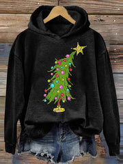 Christmas Tree Print Long Sleeve Casual Hoodie