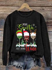 Dear Santa Just Bring Wine Print Casual Sweatshirt