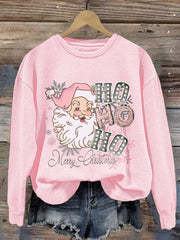 Pink Santa Ho Ho Ho Merry Christmas Print Sweatshirt