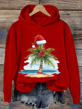 Christmas Palm Tree Print Hooded Sweatshirt