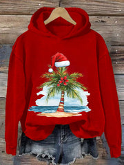 Christmas Palm Tree Print Hooded Sweatshirt