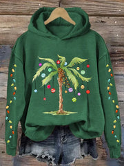Christmas Palm Tree Print Hooded Sweatshirt