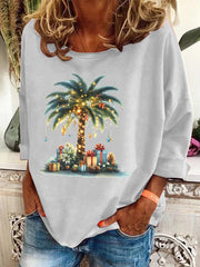 Christmas Palm Tree Holiday Print Casual Sweatshirt