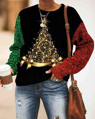 Gold Christmas Tree Panel Crew Neck Sweatshirt
